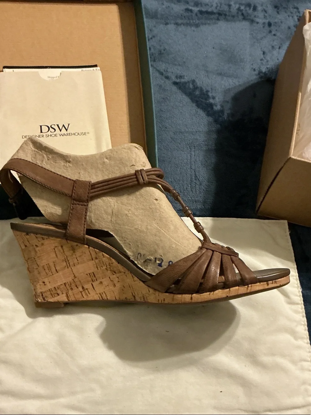 Clarks Brown Leather Wedge Sandals with T-Strap